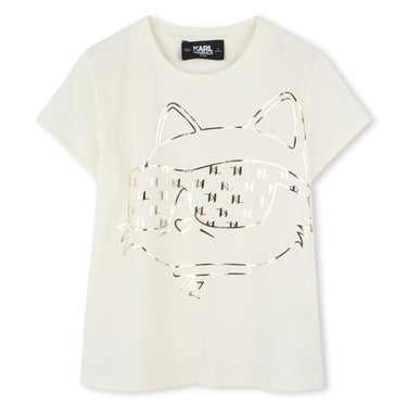 KARL LAGERFELD Playera para niña, hueso print choupette al frante dorado